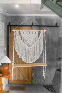 ที่แขวนผนังรูปใบแมคคราเม่ทำด้วยมือพรมทอสไตล์โบฮีเมียนสุดสร้างสรรค์สำหรับห้องนอนห้องนั่งเล่นตกแต่งบ้านเก๋ไก๋ด้วยรูปแบบเชือก - Product Image 6