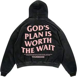 Sudadera con Capucha Personalizada de Alta Calidad, Estilo Urbano, de Felpa, Vintage, de Doble Capa, Lavada al Ácido, con Bolsillos Desgastados - Product Image 4