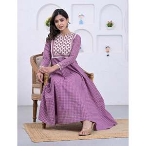 Purple Cotton <b>Block</b> <b>Printed</b> Anarkali Dress Pakistani-Style Ethnic Indian Wear Featuring Georgette Salwar and Choli - Product Image 6