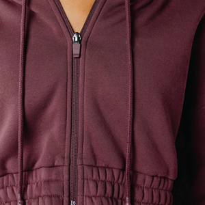 Jersey de punto ligero personalizado al por mayor, chaqueta para mujer, Top corto de manga larga de peso pesado, cremallera con cordón, bonita Sudadera con capucha de lana - Product Image 5