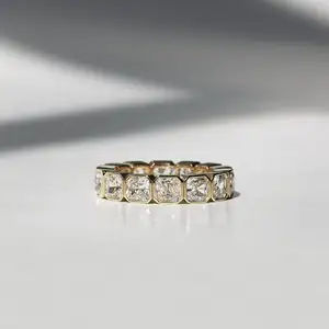 Asscher切割钻石结婚戒指全永恒可叠放乐队女性礼物方形Asscher实验室成长钻石嵌框套装永恒