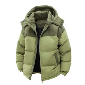 Mens Color Block Puffer Jacket Two Tone <b>Hooded</b> <b>Winter</b> <b>Coat</b> Warm Bubble Jacket Green Brown Blue Padded Outerwear Stylish Fashion - Product Image 1