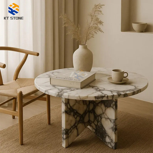 Mesa de Centro Redonda de Mármol Calacatta Clásico, Marca KT STONE, Diseño Elegante Personalizado, Mueble Decorativo para el Hogar, Gran Venta - Product Image 1