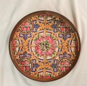 Plateau de service imprimé en émail de bois de haute qualité stockage écologique plateau de nourriture de bijoux décoratif pour l'intérieur pour le service du Ramadan - Product Image 1