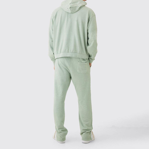 Ensembles de survêtements streetwear 100% Coton à fermeture éclair, couleur unie, avec empiècements évasés et effet délavé à l'acide, respirants, col à capuche, Hiver 2 1 - Product Image 4