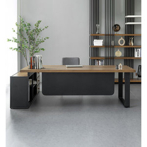 Natural Brown <b>Solid</b> <b>Wood</b> L-Shaped Executive <b>Desk</b> with Metal Frame Computer Cooling Bay 1-Year Warranty - Product Image 2