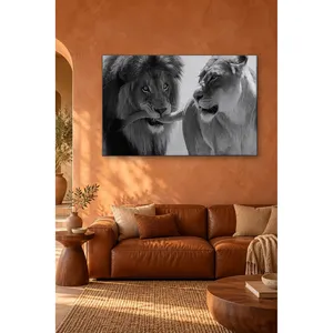 Impression sur toile Fida avec paire de lions amusants en noir et blanc - Product Image 4