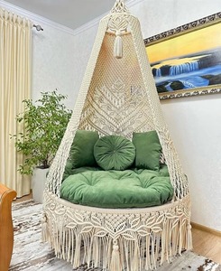 Chaise en coton décorative élégante faite à la main en macramé pour patio, balcon, chambre ou coin lecture confortable - Product Image 6