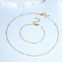 Ensemble de bijoux pour femmes, collier et bracelet en acier inoxydable plaqué or 18 carats, style bohème, chaîne à gouttes d'huile colorée