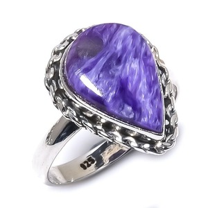 Joyería de piedras preciosas de Charoite para mujer, anillo de estilo bohemio de plata, joyería de plata de ley 925, anillo hecho a mano de tendencia, Regalo para mamá - Product Image 1