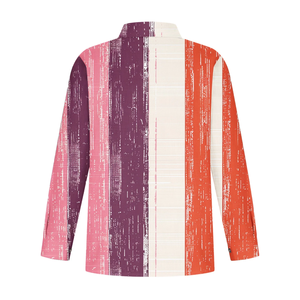 100% Lilen, camisa informal de manga larga para mujer, botón de cuello vuelto, OEM diseño personalizado, ajuste Regular, contraste de Color, botón a rayas frontal - Product Image 2