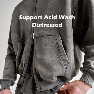 Sweat à capuche zippé pour hommes personnalisé couleur unie sweats à capuche épais à double épaisseur veste polaire à fermeture éclair pour hommes - Product Image 2