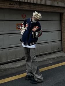 High Street hommes Baseball veste Vintage floqué broderie Patchwork Varsity veste en cuir PU manches Hip Hop Couple ample - Product Image 3