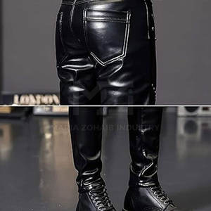 High Quality Casual Wear Men Leather <b>Pants</b> Solid Color Top Selling Streetwear Men Leather <b>Pants</b> - Product Image 6