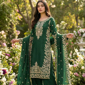 Ensemble Salwar Kameez en soie pure entièrement cousu pour les occasions spéciales - Product Image 1