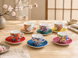 Set di Tazze da Caffè in Porcellana Design Italiano 6 Pezzi |   Design Orientale per Kimono |   Tecnica dell'Applicazione di Decalcomanie |   Lavabile in lavastoviglie, adatto al microonde |   Excelsa - Product Image 5