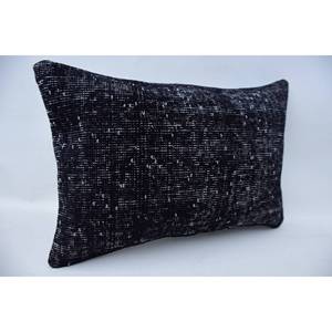 Gris Vintage pata de gallo Kantha lana almohada 16x24 pulgadas tejido decorativo acento almohada - Product Image 2