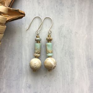 Boho <b>bead</b> earrings with <b>turquoise</b> design andy cascading fringe, unique jewelry gift - Product Image 1