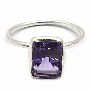 Natural <b>Purple</b> Amethyst Gemstone 925 Sterling Silver <b>Cushion</b> Shape Classic Pretty Ring for Her February Birthstone Jewelry India - Product Image 1