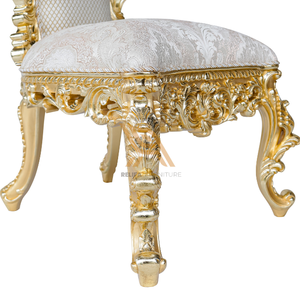 เก้าอี้บัลลังก์หลังสูงพร้อมเก้าอี้บัลลังก์ทองคำและเบาะสีขาวดีไซน์วินเทจคลาสสิกจากอินโดนีเซียญี่ปุ่น - Product Image 5