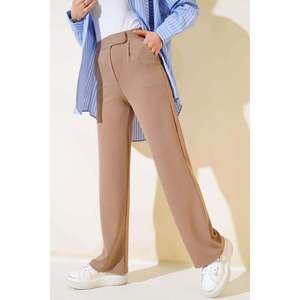 Mink Velcro Single Pleated Casual <b>Trousers</b> Breathable Elastic Waist Long Pants with Appliques Decoration Chiffon Fabric - Product Image 1