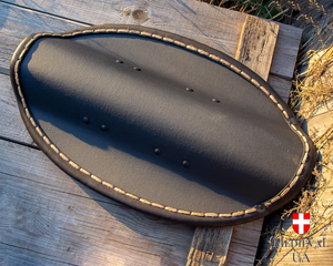 โล่ PA vise ทรงรีสำหรับต่อสู้, โล่ฮีตเตอร์โล่โล่ไม้แบบกำหนดเองสำหรับ reenactment ต่อสู้หัตถกรรม Calvin - Product Image 5