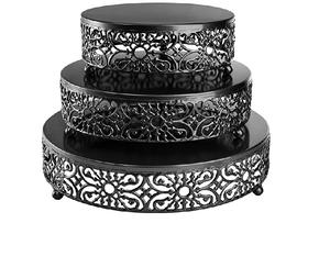 Ensemble de 3 supports de service à gâteaux en métal noir, finition Antique, tasse ronde en métal, support de serveur de gâteaux aux fruits, support de gâteau Design fait à la main - Product Image 1