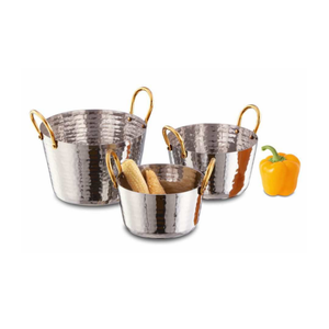 Bañera redonda martillada duradera con dos asas de latón, perfecta para fiestas, exhibición de alimentos y acentos de decoración del hogar - Product Image 1