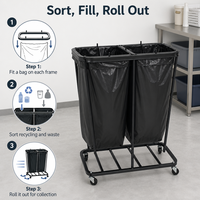 Support à sacs poubelles roulant JH-Mech, double support pour sacs poubelles, 1080 mm de hauteur avec roulettes, support à sacs poubelles en métal pour extérieur