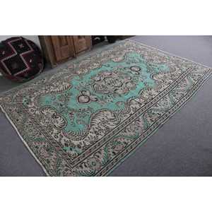 Grand tapis turc vintage de 5,8 x 8,5 pieds, tapis oriental en laine bleue - Product Image 1