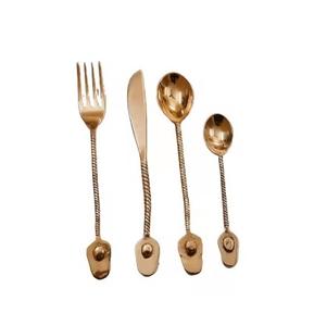 Allahome Stock Cubiertos Pequeños MOQ Cucharas Tenedores Cuchillos Mesa Comedor Juego Cubiertos de cobre Cubiertos de acero inoxidable - Product Image 1