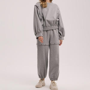 Conjunto de pantalones de chándal con lavado ácido de peso pesado de gran tamaño personalizado Conjunto de Sudadera con capucha Transpirable Vintage Recortado Estilo desgastado Tallas grandes para el invierno - Product Image 2