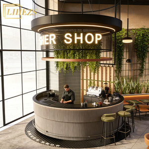 Comptoir de bar à café circulaire personnalisé avec éclairage LED, îlot de réception moderne cannelé pour <span class=keywords><strong>restaurant</strong></span> commercial et café - Product Image 1