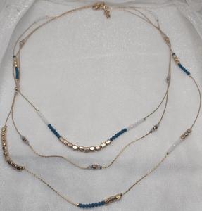 Pieza de cuello de cadena de cuentas doradas y azules de múltiples hebras para niñas Collar de cuentas de cadena de múltiples capas de moda - Product Image 3