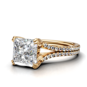 IGI Certified Lab Grown Princess Cut Diamond <b>Split</b> Shank Classic Engagement <b>Ring</b> 18K Gold Pav Diamond for Anniversary Wedding - Product Image 2