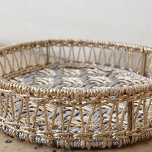 Cesta de fruta de bambú hecha a mano, almacenamiento de cocina reutilizable ecológico, comida natural sostenible, artesanías tejidas de ratán, Metal - Product Image 5