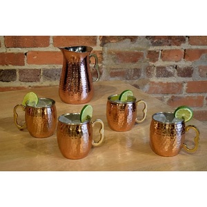 Indian Manufacturer's Set of Four Copper Mugs with Handle <b>Jug</b> for Direct Drinking Water - Product Image 1