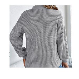 Jersey informal elegante de manga larga con cuello cuadrado para mujer, suéter de punto cálido cómodo para invierno y otoño - Product Image 2