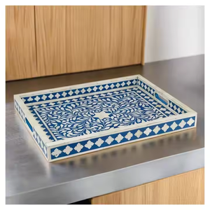Nuevas bandejas Premium Bandeja de servicio con incrustaciones de hueso puro Mesa de comedor Bandeja de servicio decorativa para el hogar Hotel y restaurante Suministros calientes - Product Image 1