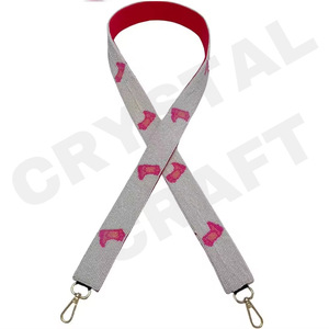 NSC Sangles de sac en perles de rocaille en or blanc personnalisées 'Hook Em Horns' Accessoire à la mode Sangle de sac à main perlée - Product Image 4