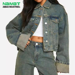 Chaqueta vaquera azul vintage para mujer, estilo cropped, holgada, con botones, manga larga, informal, estilo streetwear. - Product Image 1