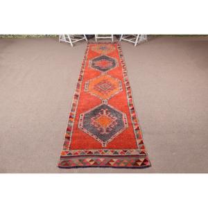 Tapis turc vintage 3,2x12,3 pi (96x374 cm), tapis rouge uni Herki - Product Image 1