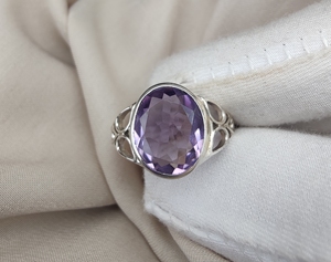 Thạch Anh Tím 925 Sterling Bạc bezel thiết lập vòng | hình bầu dục cắt tím đá quý Nhẫn cưới | làm bằng tay cao cấp đồ trang sức bán buôn - Product Image 6