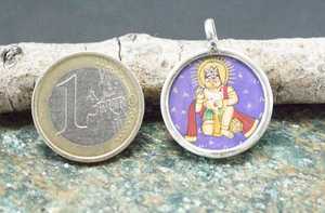 Pendentif Hanuman en argent 925 peint à la main sur verre Style religieux pour mariage ou fiançailles - Product Image 6