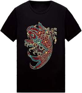 Custom Cotton Rhinestone Neck <b>Short</b> <b>Sleeve</b> Plus Size <b>Men's</b> T-<b>shirts</b> Drop Shoulder <b>White</b> Rhinestone T <b>Shirt</b> for <b>Men</b> - Product Image 3