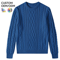 Pull en tricot torsadé bleu pour homme, 100% acrylique, chaud pour l'hiver, motif géométrique, manches longues, anti-boulochage