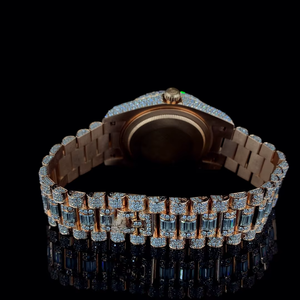 Luxury High Quality Fully Iced Out VVS Moissanite Diamond Two Tone Green Dial Rhinestone Indices Hip Hop Style <b>Men's</b> <b>Watch</b> - Product Image 4