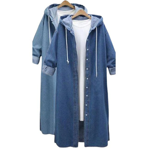 Nueva Chaqueta Larga de Mezclilla para Mujer, con Capucha, Informal, de Un Solo Pecho, para Primavera/Otoño, Cortavientos Extra Grande para Mujer, Venta al por Mayor - Product Image 1