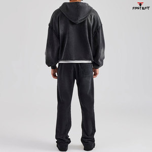 Conjunto de chándal de invierno de tela personalizado de color sólido para hombre chándal lavado ácido Sudadera con capucha chándal - Product Image 3
