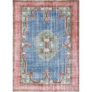 Alfombra de Lana Azul Vintage Anudada a Mano Pae-2240 con Patrón Abstracto de Medallón para el Hogar, Sala de Estar, Pasillo, Entrada y Dormitorios de Adolescentes - Product Image 1